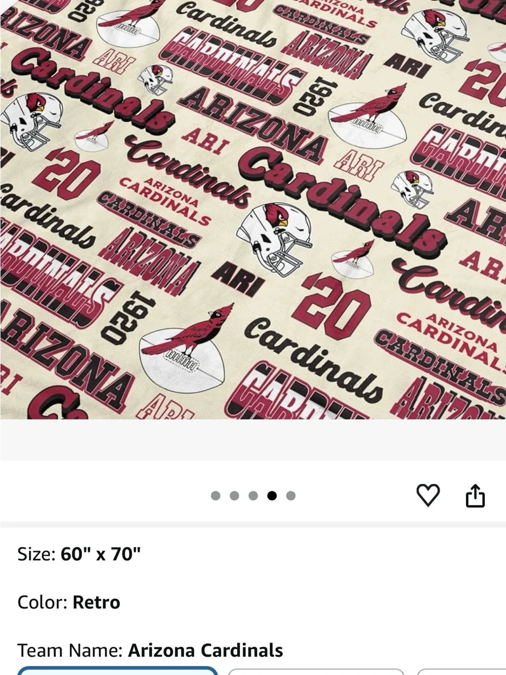 Arizona Cardinals Retro Cream & Cardinal Fleece Throw Blanket